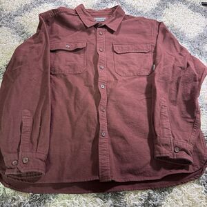 Eddie Bauer Chamois Shirt L Men‎ Burgundy Button Collar Pocket Long Sleeve Vtg